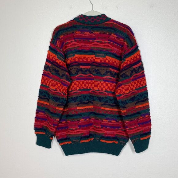 Coogi Australia 3D Knit Sweater Men's M Mock High Neck Green Orange Red Brown - Picture 5 of 8